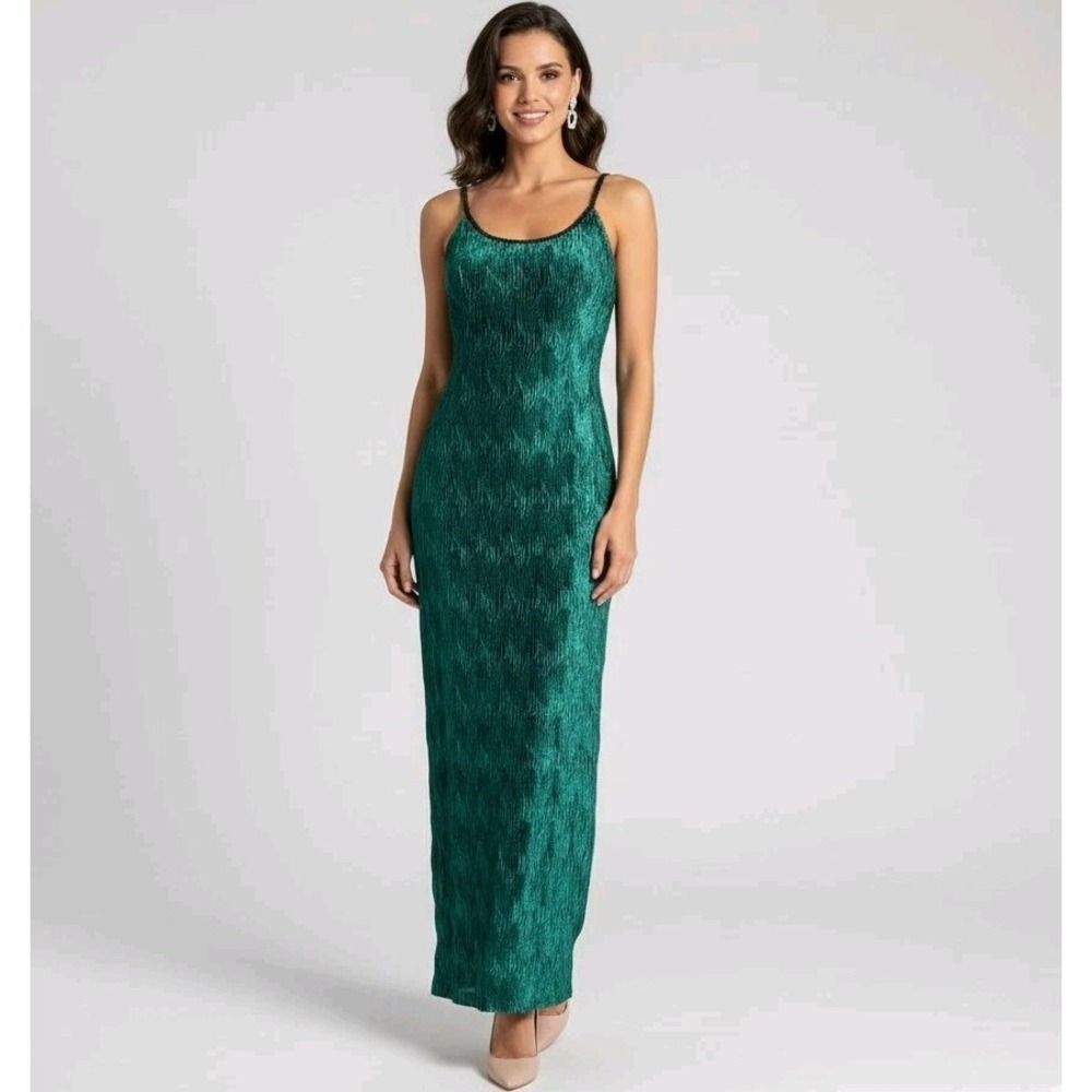 Scott McClintock Vtg Emerald Crushed Velvet Maxi Dress Gown Sz 10 Holiday Wicked